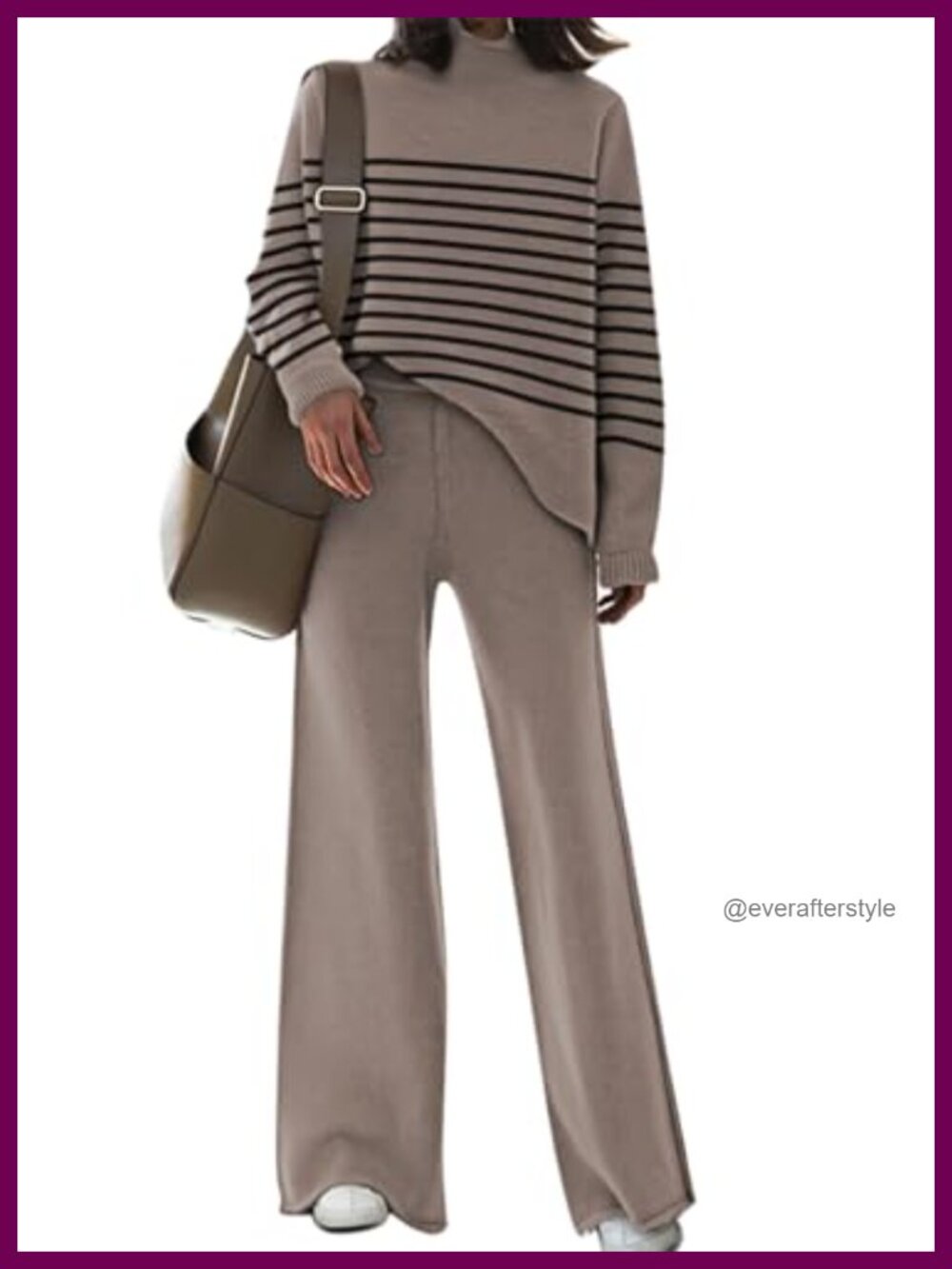 2 Piece Sweater Set Wide Leg Pants Mock Neck Knit Loungewear